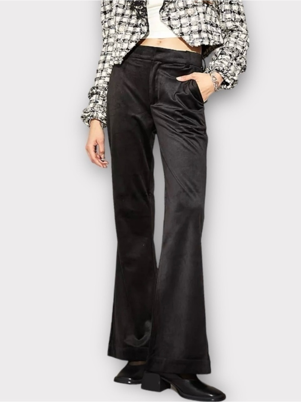 Scotch &‎ Soda Velvet High Rise Flare Pants Womens 31/32 Black Trousers